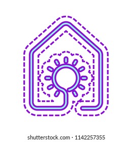 house with sun or light lamp icon. line style. Colored sketch with dotted border on white background