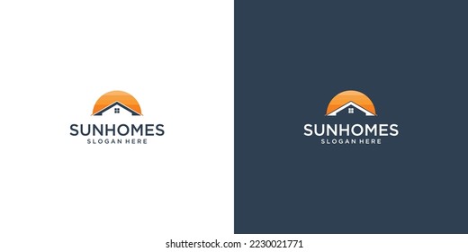 House with sun logo design concept sunrise sunset