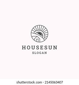 House sun logo icon flat design template 