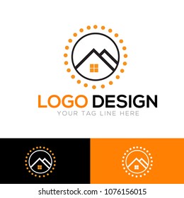 House and sun logo template vector eps