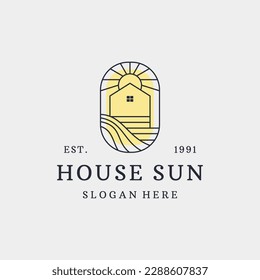 House sun logo vector icon illustration hipster vintage retro .