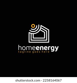 House with Sun Rays for Residential Solar Panel Energy or Home with internet signal logo design