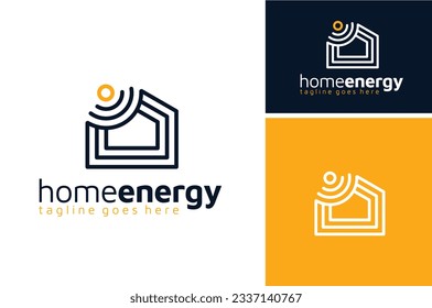 House with Sun Rays for Residential Solar Panel Energy or Home with internet signal logo design