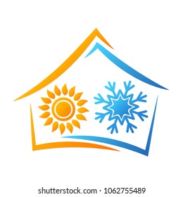 House sun and snowflake air conditioning symbol for business