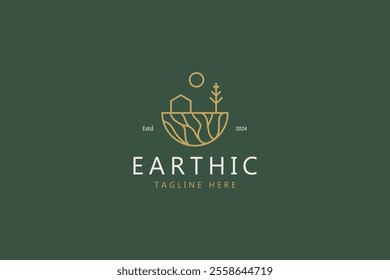 House Sun Tree Illustration Simple Logo On The Earth Organic Life Style