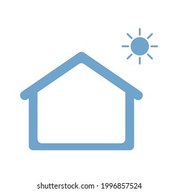 House And Sun Vector Illustration Isolated On White Background. Sunshine, Summer, Stay Home, Logo, Clipart Images.