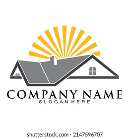 House and sun vector logo