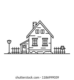 house surrounded by a fence in a linear style on a white background