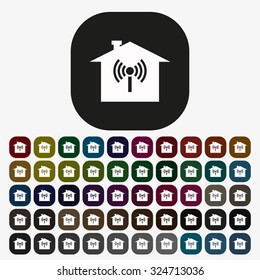 The house is surrounded by a network. icon. vector design, set of colored buttons