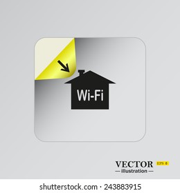 The house is surrounded by a network wi-fi , sticker  self-adhesive paper. Vector illustration EPS  8