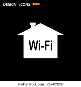 The house is surrounded by a network wi-fi. icon. vector design