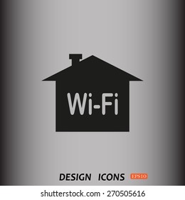The house is surrounded by a network wi-fi. icon. vector design