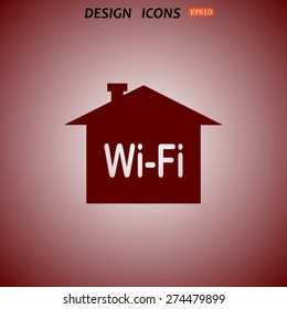 The house is surrounded by a network Wi-Fi. icon. vector design