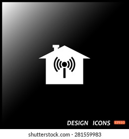 The house is surrounded by a network wi-fi. icon. vector design
