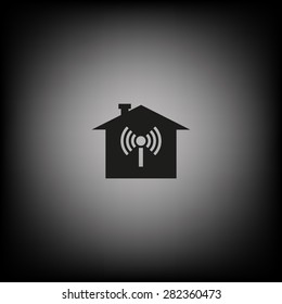 The house is surrounded by a network wi-fi. icon. vector design