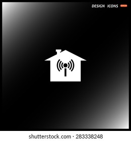 The house is surrounded by a network wi-fi. icon. vector design