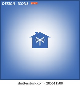 The house is surrounded by a network wi-fi. icon. vector design