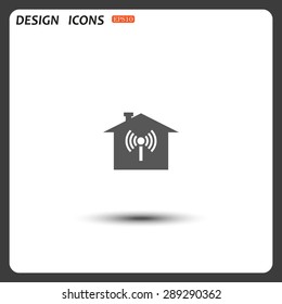 The house is surrounded by a network wi-fi. icon. vector design