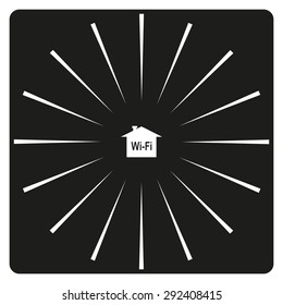 The house is surrounded by a network wi-fi. icon. vector design