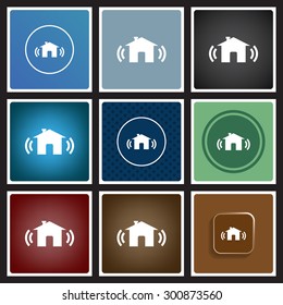 The house is surrounded by a network wi-fi. icon. vector design