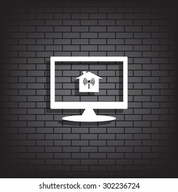 The house is surrounded by a network wi-fi. icon. vector design