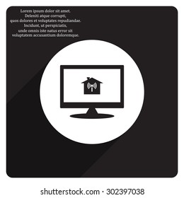 The house is surrounded by a network wi-fi. icon. vector design