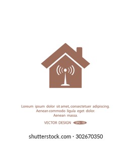 The house is surrounded by a network wi-fi. icon. 