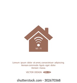 The house is surrounded by a network wi-fi. icon. 