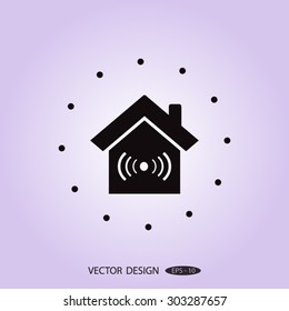 The house is surrounded by a network wi-fi. icon.