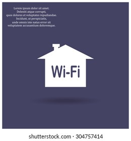 The house is surrounded by a network wi-fi. icon. vector design