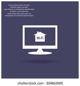 The house is surrounded by a network wi-fi. icon. vector design