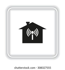The house is surrounded by a network wi-fi. icon. vector design