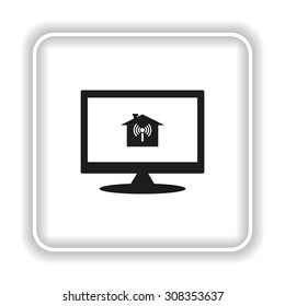 The house is surrounded by a network wi-fi. icon. vector design