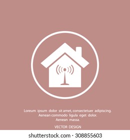The house is surrounded by a network wi-fi. icon.