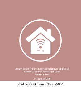 The house is surrounded by a network wi-fi. icon.