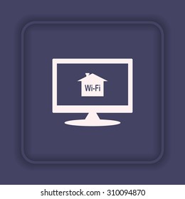 The house is surrounded by a network wi-fi. icon. vector design