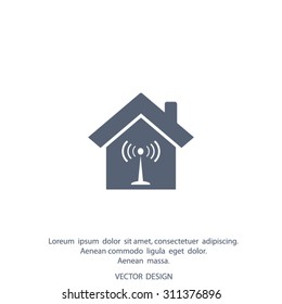 The house is surrounded by a network wi-fi. icon.