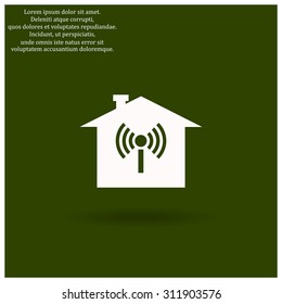 The house is surrounded by a network wi-fi. icon. vector design