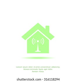 The house is surrounded by a network wi-fi. icon.