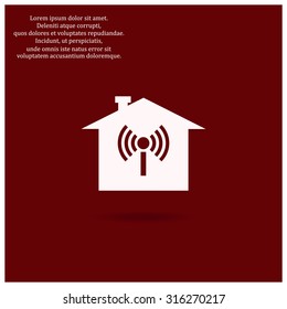 The house is surrounded by a network wi-fi. icon. vector design