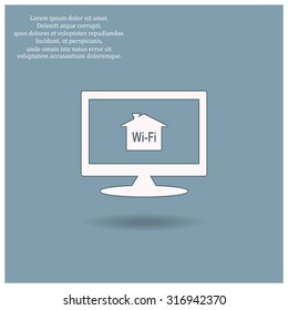 The house is surrounded by a network wi-fi. icon. vector design