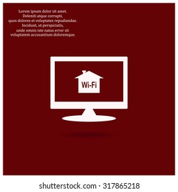 The house is surrounded by a network wi-fi. icon. vector design