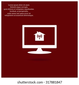 The house is surrounded by a network wi-fi. icon. vector design