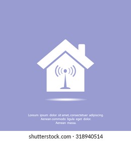The house is surrounded by a network wi-fi. icon.