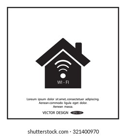 The house is surrounded by a network wi-fi. icon.
