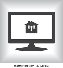 The house is surrounded by a network wi-fi. icon. vector design