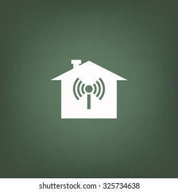 The house is surrounded by a network wi-fi. icon. vector design