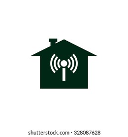 The house is surrounded by a network wi-fi. icon. vector design