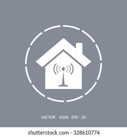 The house is surrounded by a network wi-fi. icon.
