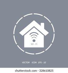 The house is surrounded by a network wi-fi. icon.